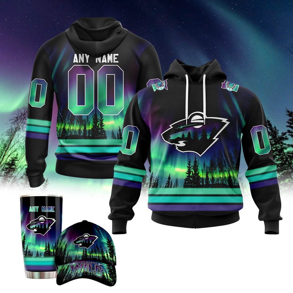 NHL Minnesota Wild Special Design With Northern Lights Combo Hoodie ...