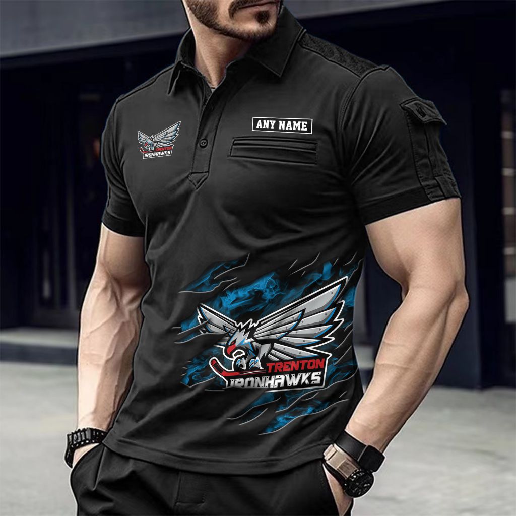 ECHL Trenton Ironhawks Personalized Name Men's Short Sleeve Polo With Pocket Design ST2501
