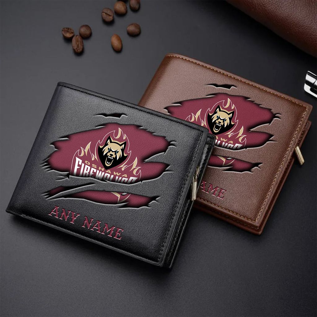 NLL Oshawa FireWolves Personalized Name Leather Wallet ST2601