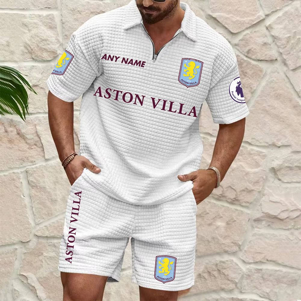 Aston Villa Personalized Name Waffle Zip Polo Set ST2601