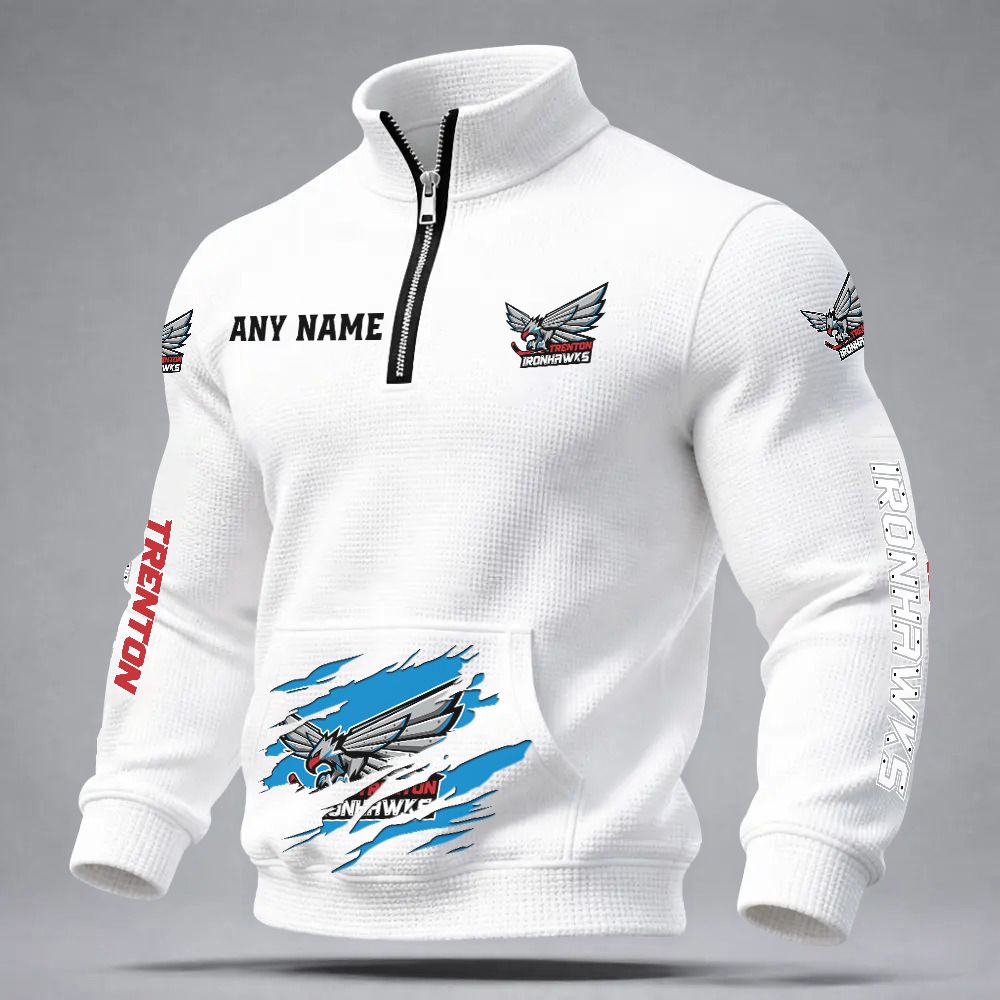 ECHL Trenton Ironhawks  Personalized Name Waffle Stand Collar Half-Zip Sweatshirt ST2601