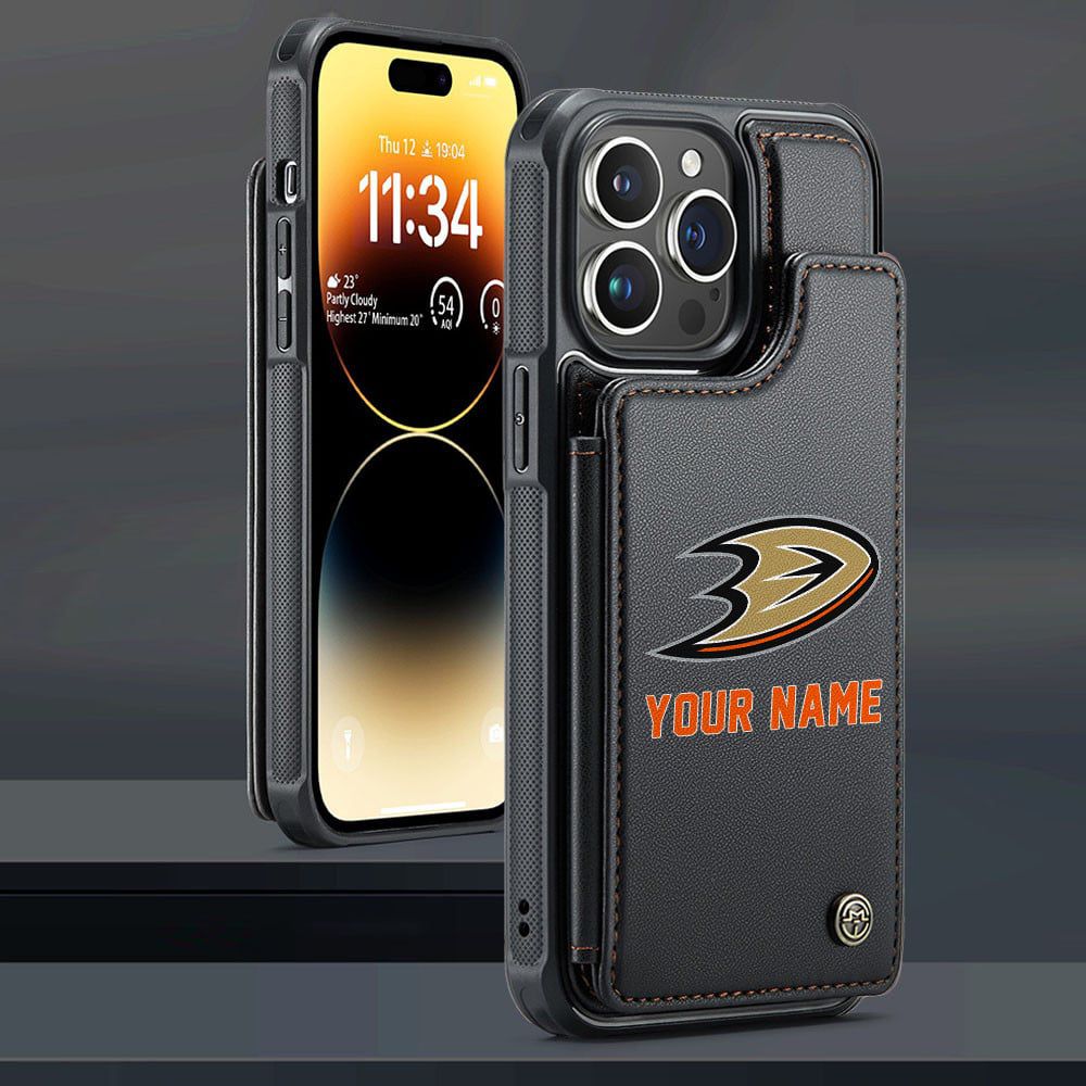 NHL Anaheim Ducks Personalized Name Leather Flip Wallet Phone Case ST2501