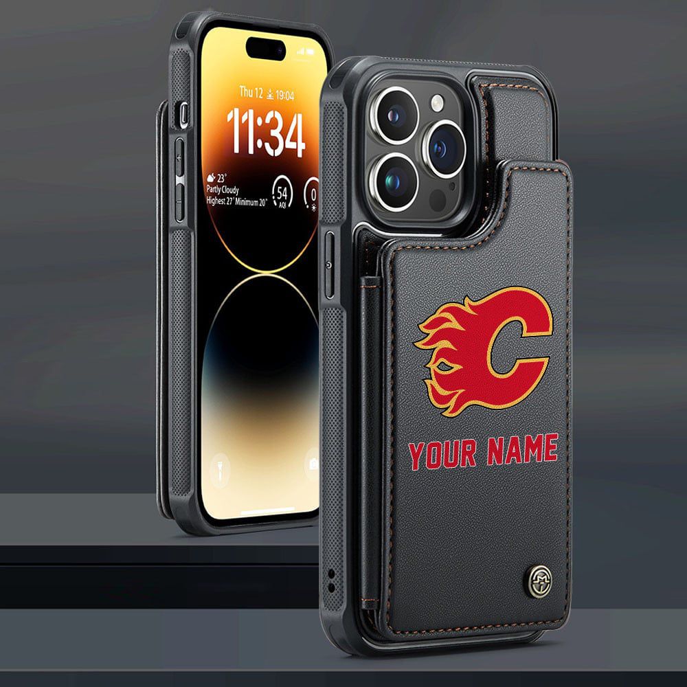 NHL Calgary Flames Personalized Name Leather Flip Wallet Phone Case ST2501