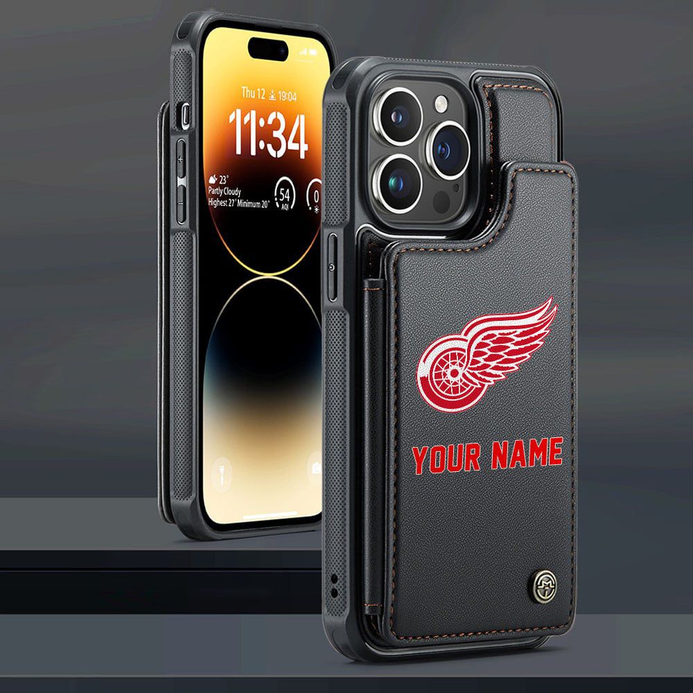 NHL Detroit Red Wings Personalized Name Leather Flip Wallet Phone Case ST2501