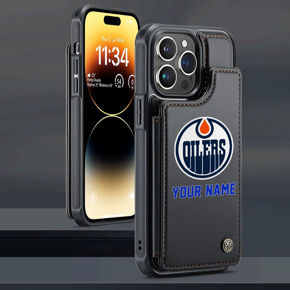 NHL Edmonton Oilers Personalized Name Leather Flip Wallet Phone Case ST2501