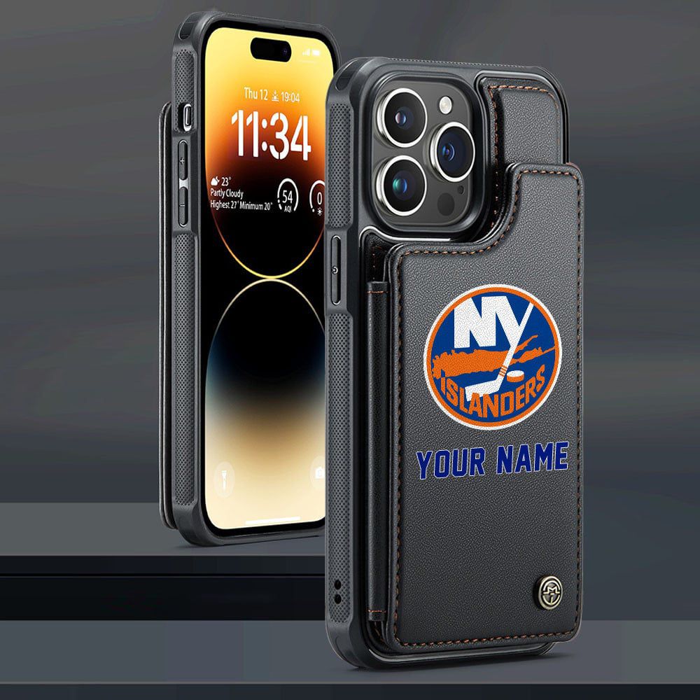 NHL New York Islanders Personalized Name Leather Flip Wallet Phone Case ST2501