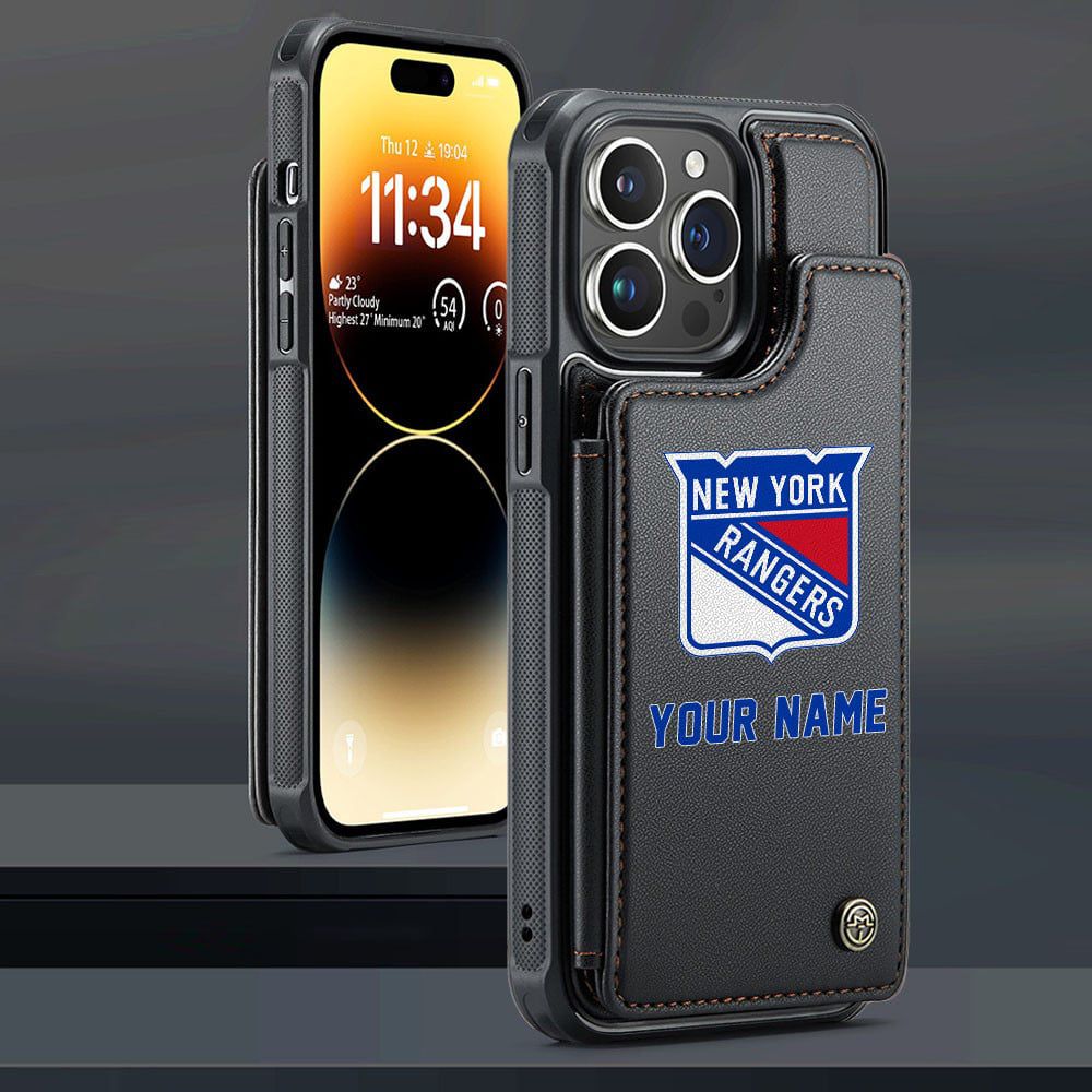 NHL New York Rangers Personalized Name Leather Flip Wallet Phone Case ST2501