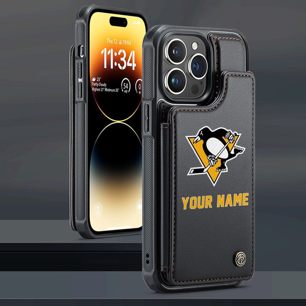 NHL Pittsburgh Penguins Personalized Name Leather Flip Wallet Phone Case ST2501