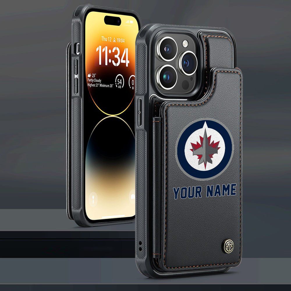 NHL Winnipeg Jets Personalized Name Leather Flip Wallet Phone Case ST2501