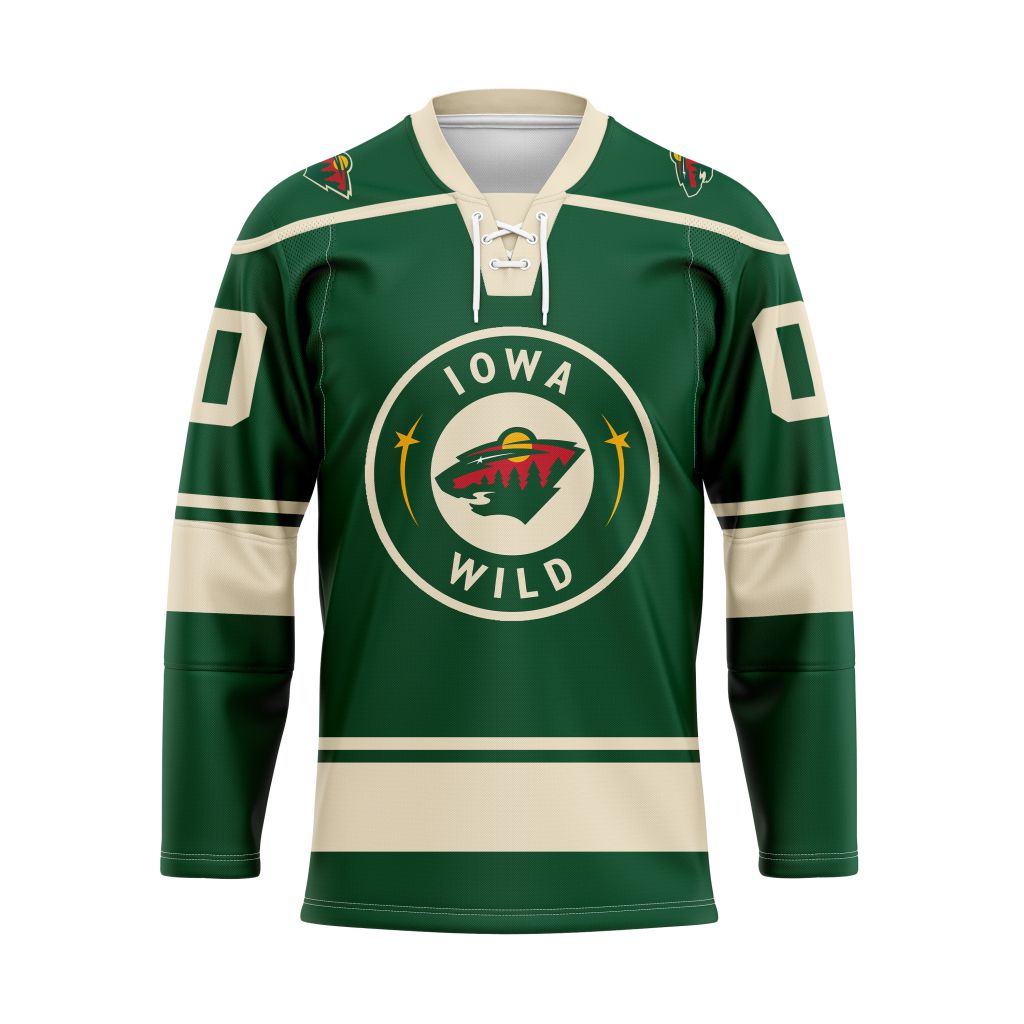 AHL Iowa Wild Personalized 2025/26 Green Lace Hockey Jersey