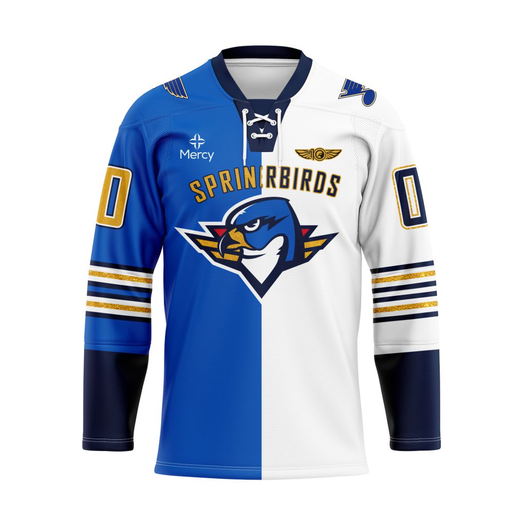 AHL Springfield Thunderbirds Personalized 2025/26 Blue Mix White Lace Hockey Jersey