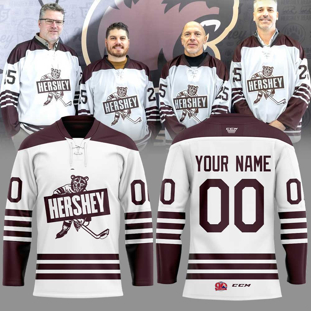 AHL Hershey Bears Personalized Throwback Design Lace Hockey Jersey  ST2601