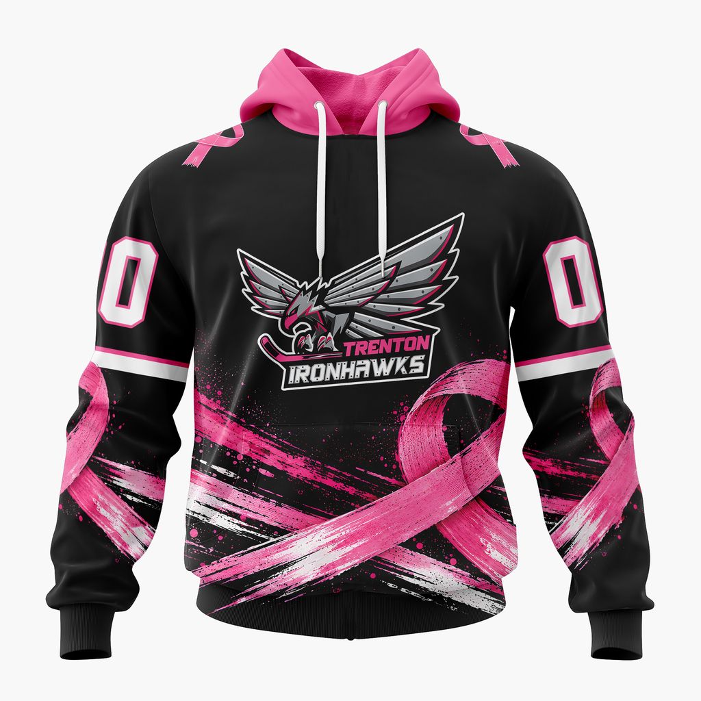 ECHL Trenton Ironhawks Personalized Pink Fights Breast Cancer Design ST2601