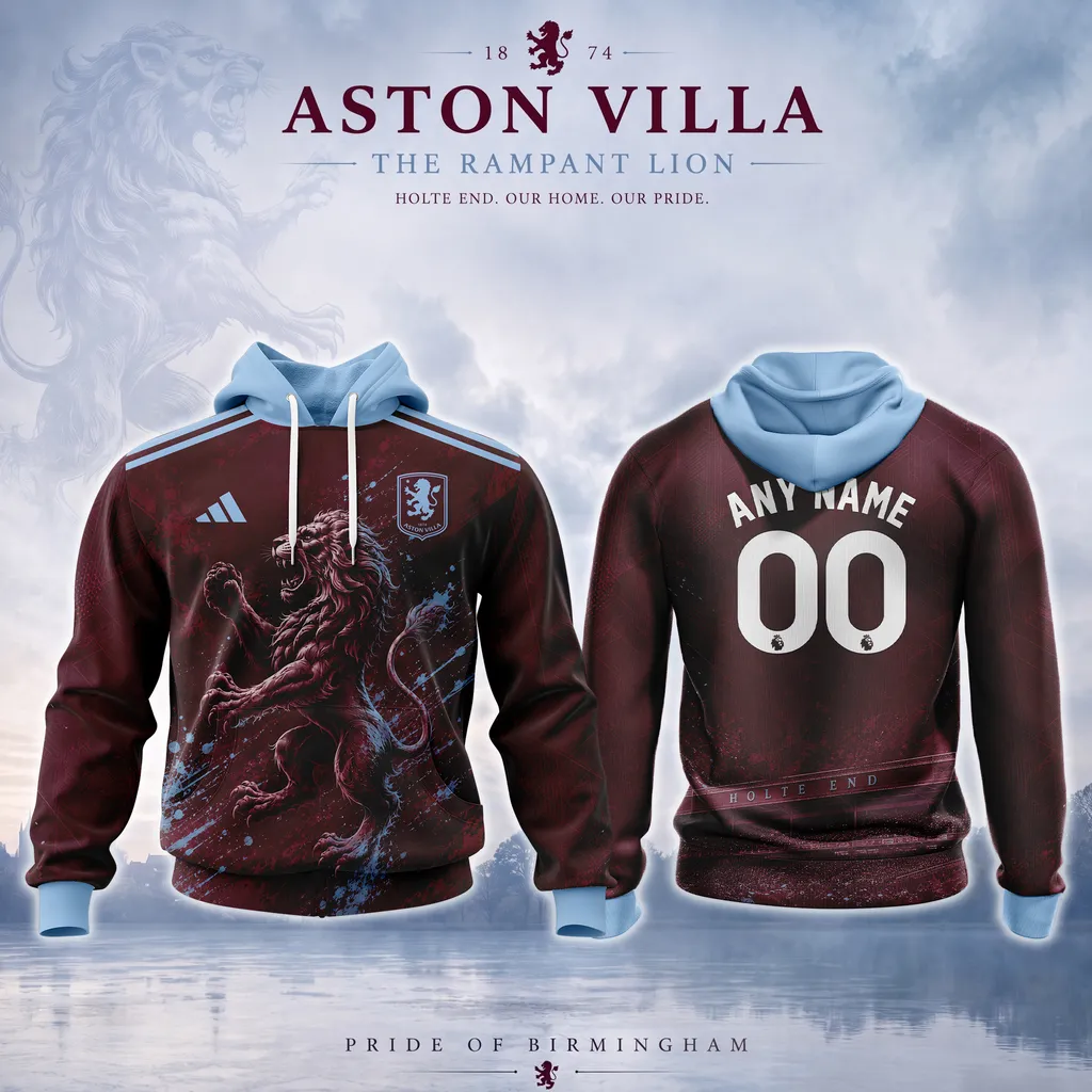 Aston Villa Personalized Rampant Lion Heritage Hoodie/Tshirt/Sweatshirt Design ST2601