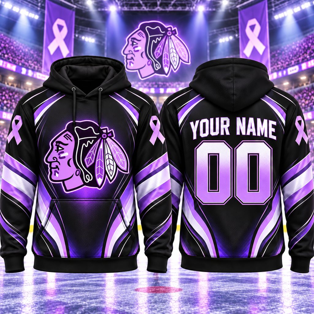 NHL Chicago Blackhawks Personalized Hockey Fights Cancer Design ST2601