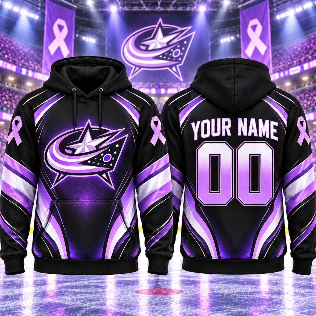 NHL Columbus Blue Jackets Personalized Hockey Fights Cancer Design ST2601