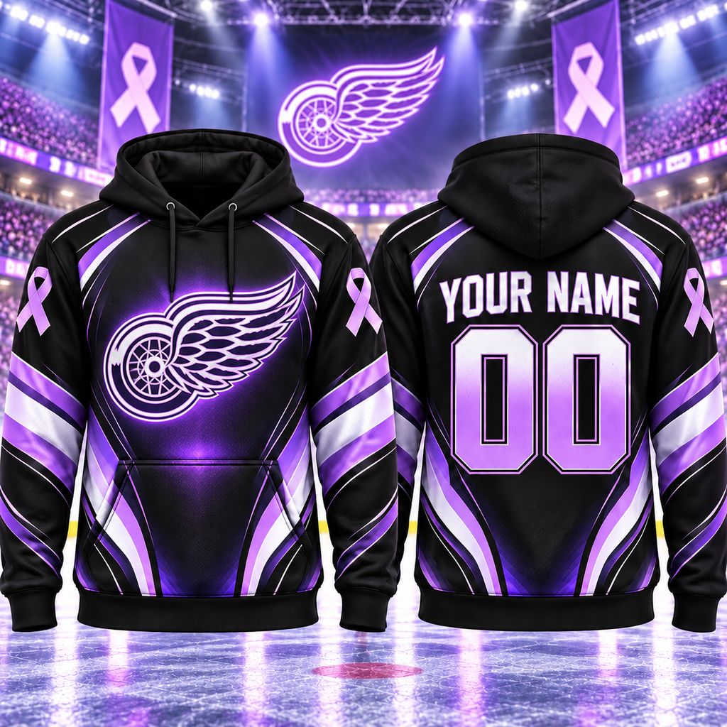 NHL Detroit Red Wings Personalized Hockey Fights Cancer Design ST2601