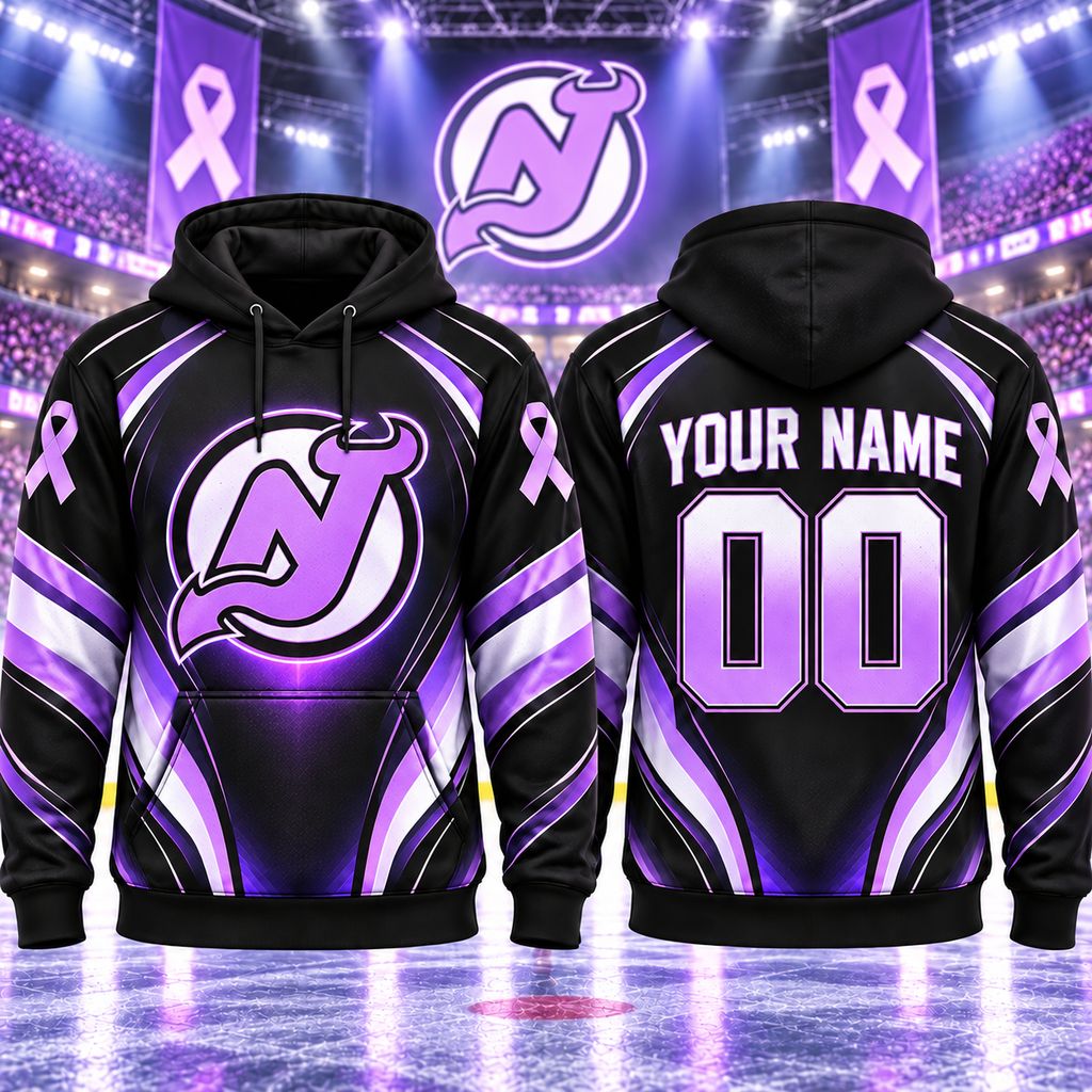 NHL New Jersey Devils Personalized Hockey Fights Cancer Design ST2601