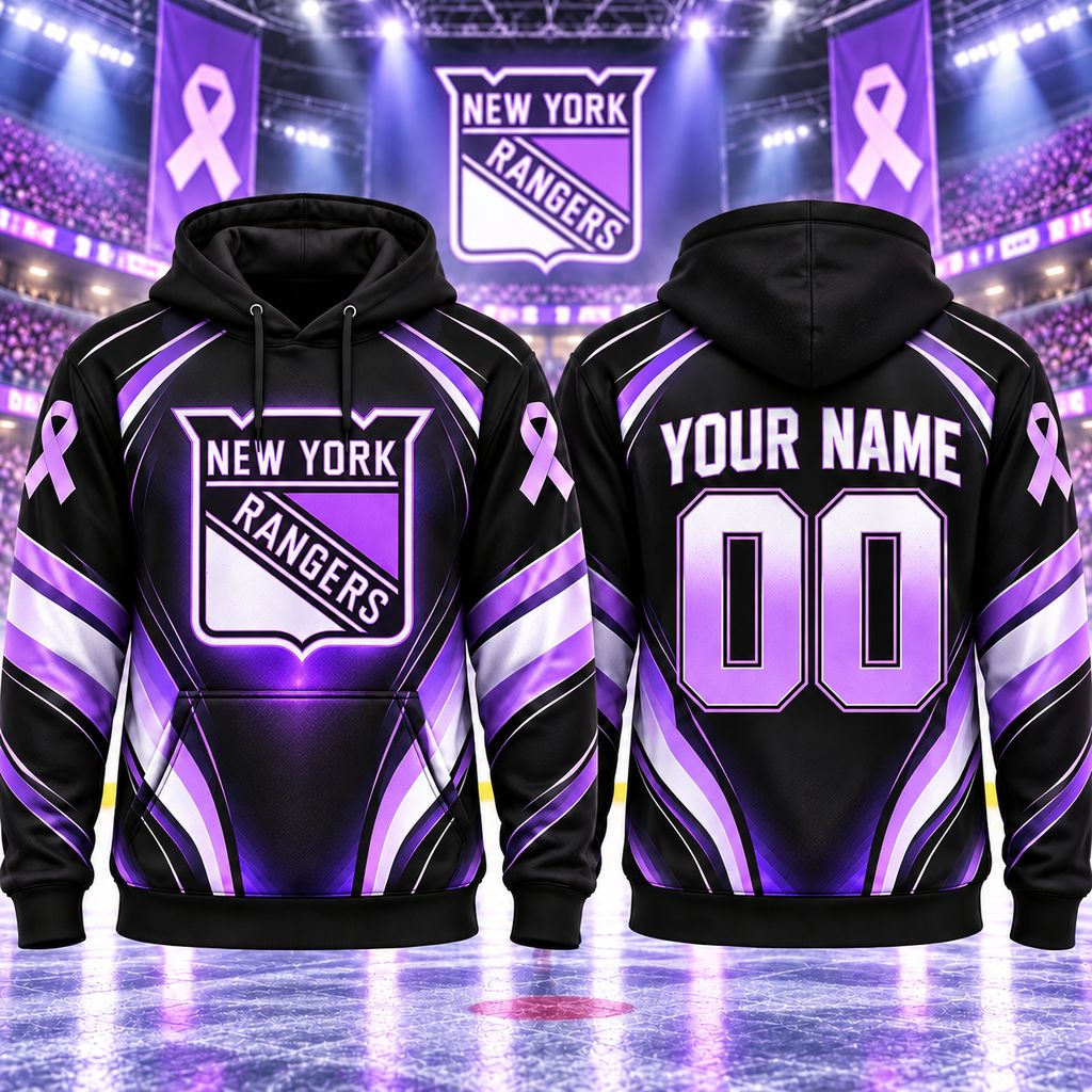 NHL New York Rangers Personalized Hockey Fights Cancer Design ST2601