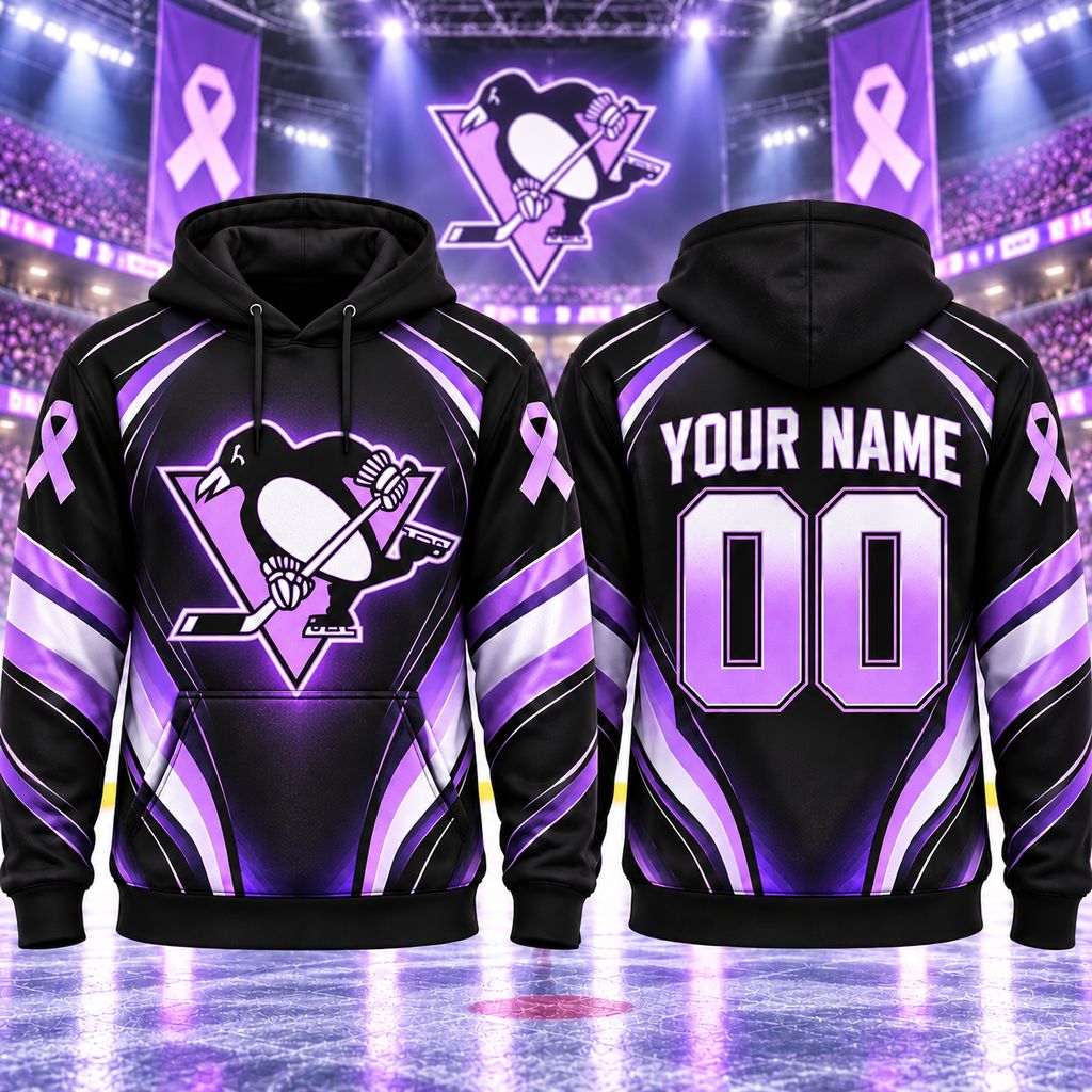 NHL Pittsburgh Penguins Personalized Hockey Fights Cancer Design ST2601