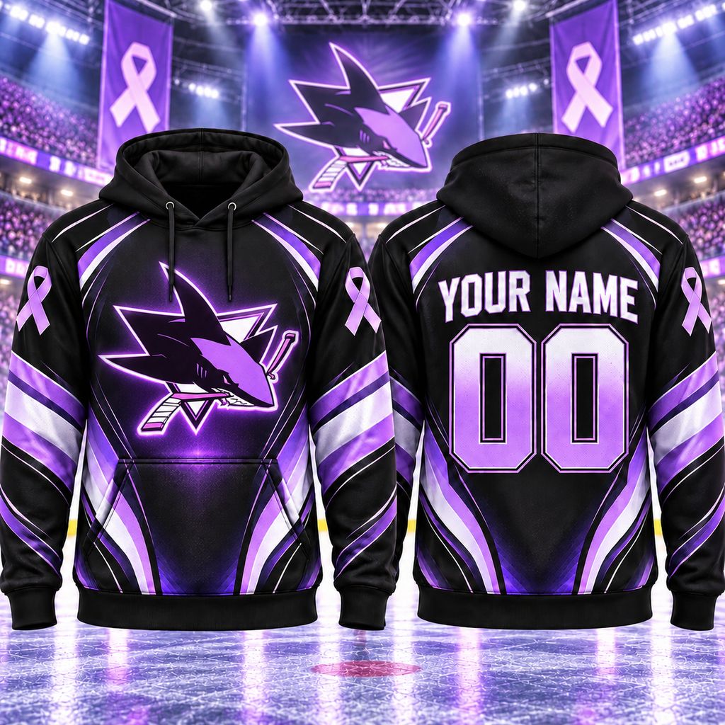 NHL San Jose Sharks Personalized Hockey Fights Cancer Design ST2601