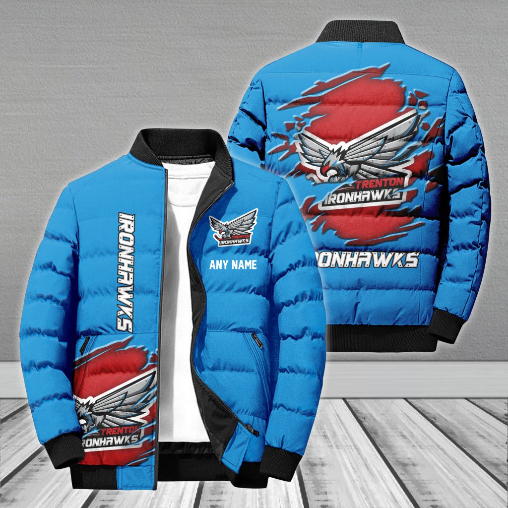 ECHL Trenton Ironhawks Personalized Name Bomber Puffer Jacket Design ST2501