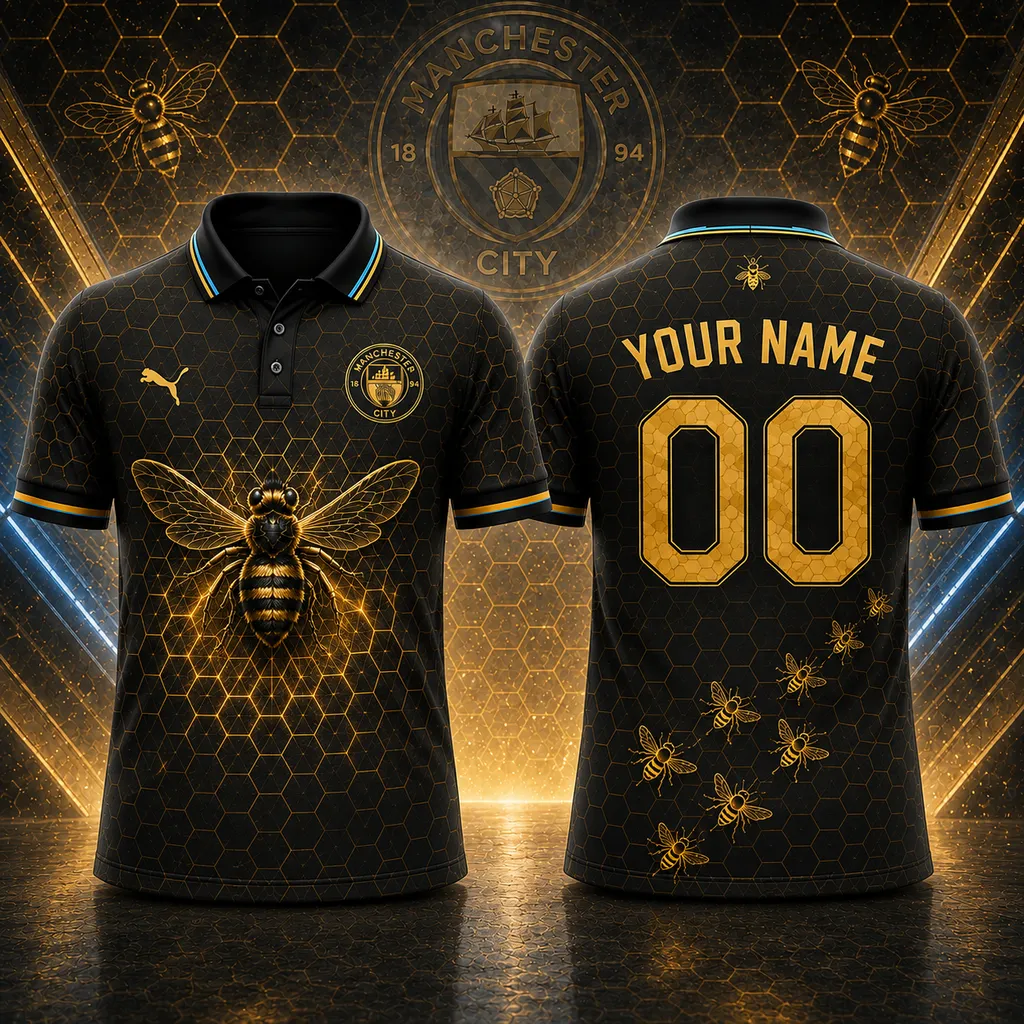 Manchester City Worker Bee Blackout Personalized Polo ST2601