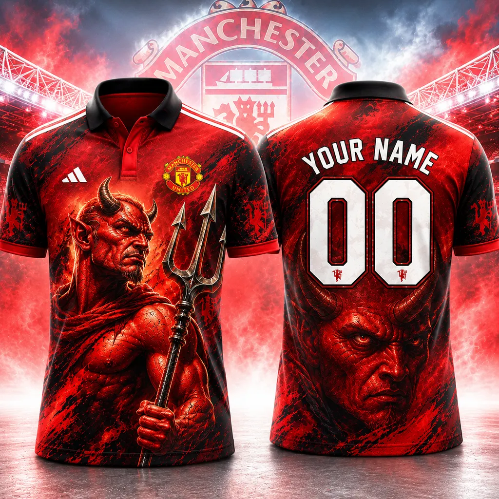 Manchester United Personalized Red Devil Rising Polo ST2601