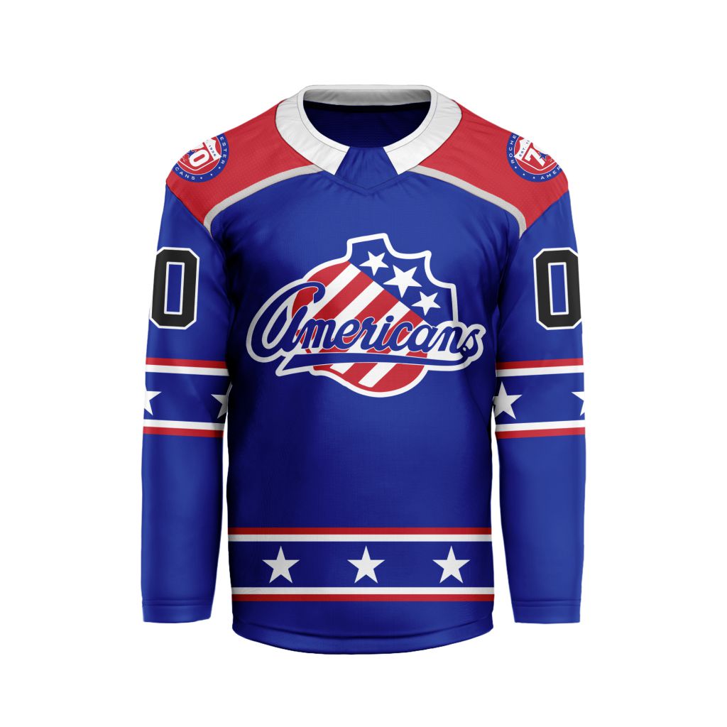 AHL Rochester Americans Personalized Throwback 2000's Throwback V-shaped Hockey Jersey