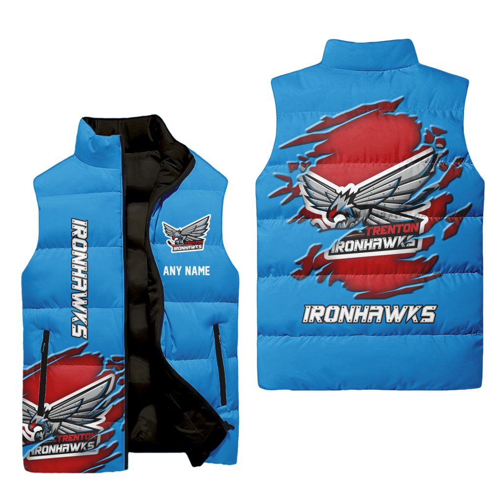 ECHL Trenton Ironhawks Personalized Name Sleeveless Puffer Jacket Design ST2501