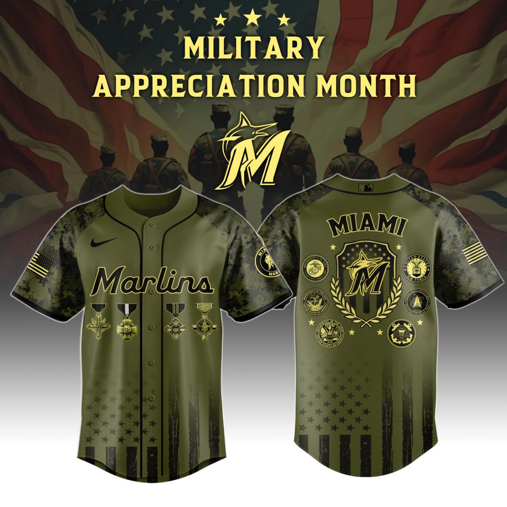 Premium MLB Miami Marlins Celebrate Military Appreciation Baseball Jersey NMD