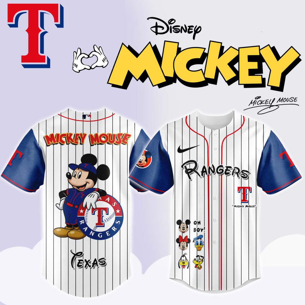 Premium MLB Texas Rangers X Mickey Mouse And Friends Baseball Jersey NMD