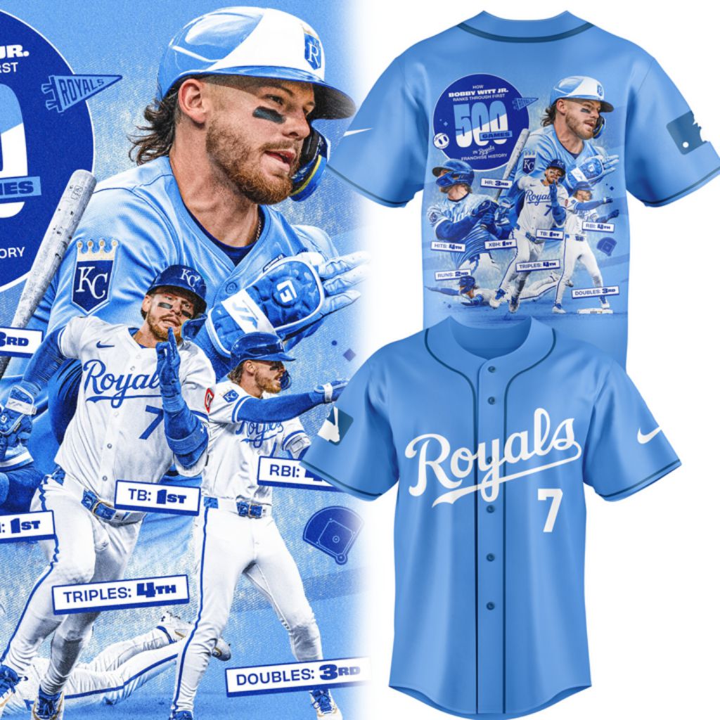 Premium MLB Kansas City Royals Bobby Witt Jr Five Hundred Games Baseball Jersey NMD