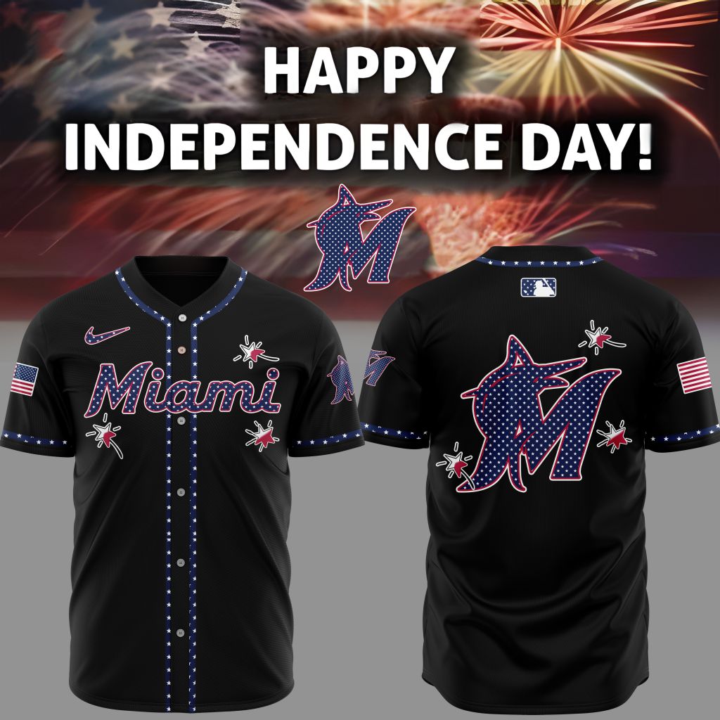 Premium MLB Miami Marlins Happy Independence Day Baseball Jersey NMD