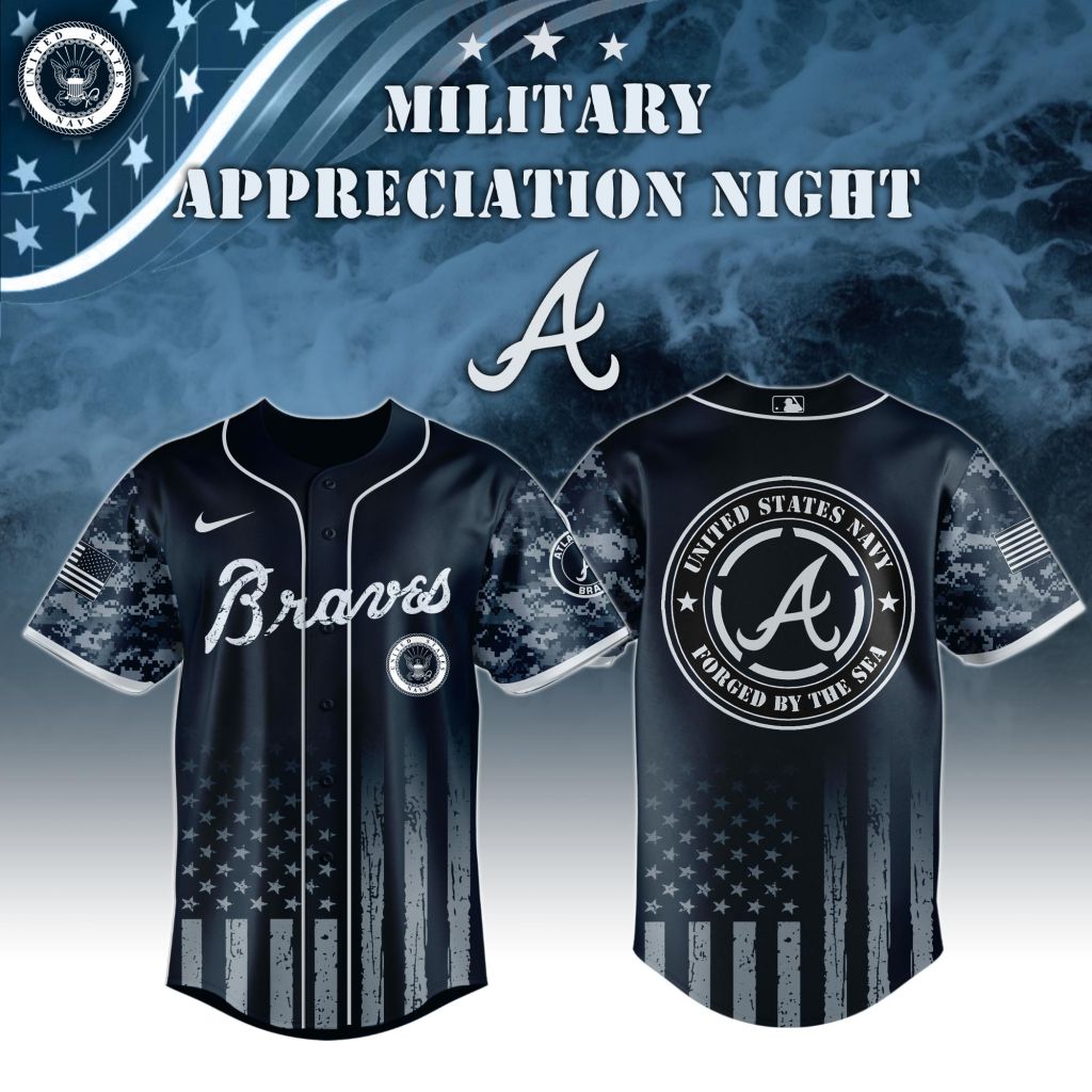 Premium MLB Atlanta Braves Navy Military Appreciation Baseball Jersey NMD