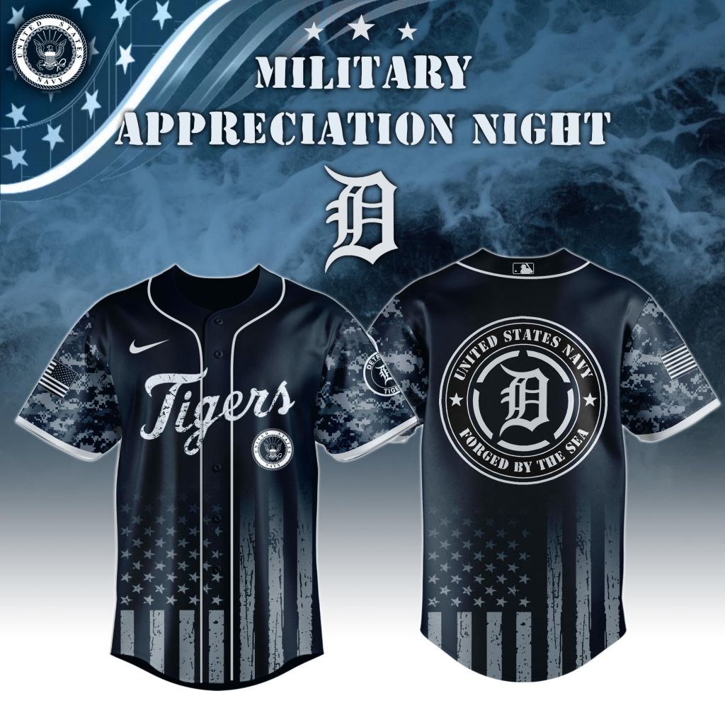 Premium MLB Detroit Tigers Navy Military Appreciation Baseball Jersey NMD