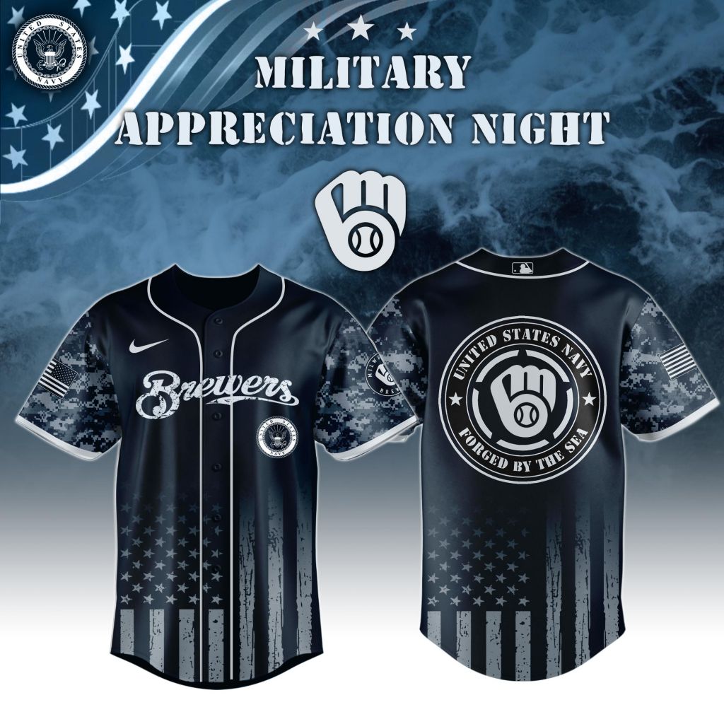 Premium MLB Milwaukee Brewers Navy Military Appreciation Baseball Jersey NMD