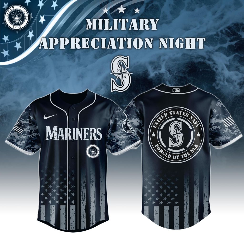 Premium MLB Seattle Mariners Navy Military Appreciation Baseball Jersey NMD