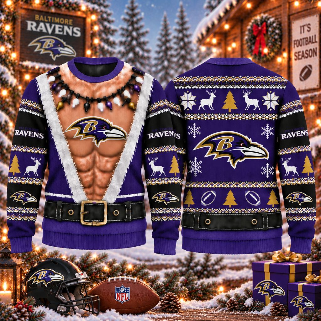 NFL Baltimore Ravens Funny Body Christmas Ugly Sweatshirt Design ST2601