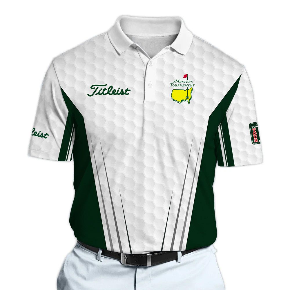 Titleist 2025 Masters Tour White And Green Golf Pattern Polo Shirt