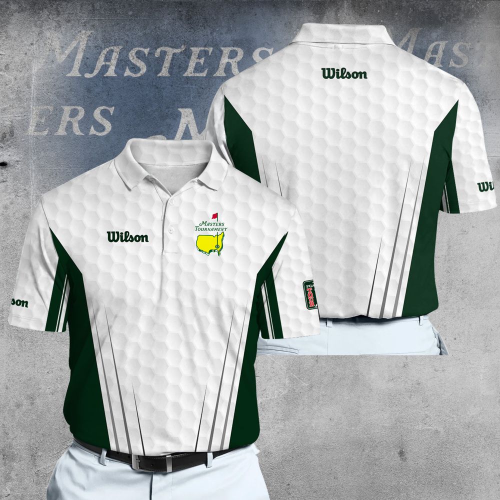 Wilson Staff 2025 Masters Tour White And Green Golf Pattern Polo Shirt