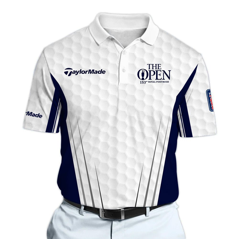 TaylorMade 153rd The Open White And Blue Golf Pattern Polo Shirt