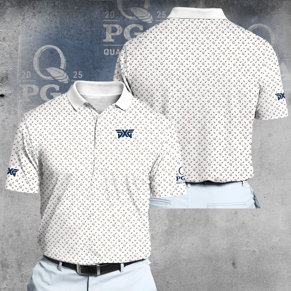 PXG 2025 PGA Championship Q and Feathers in White Men Polo Shirt