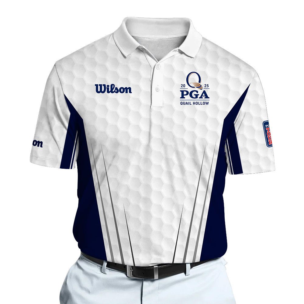 Wilson Staff 2025 PGA Tour White And Blue Golf Pattern Polo Shirt