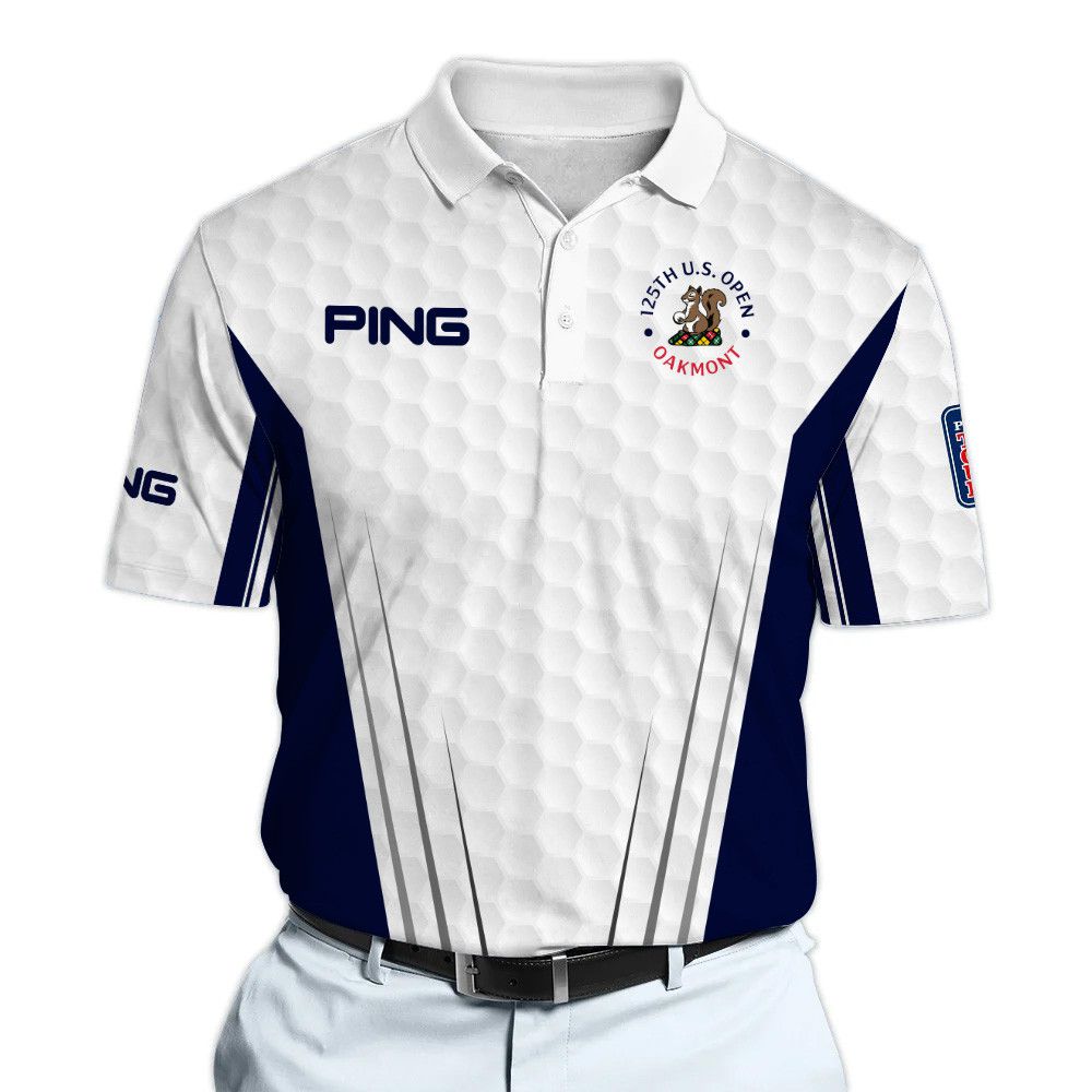 PING 125th U.S. Open White And Blue Golf Pattern Polo Shirt