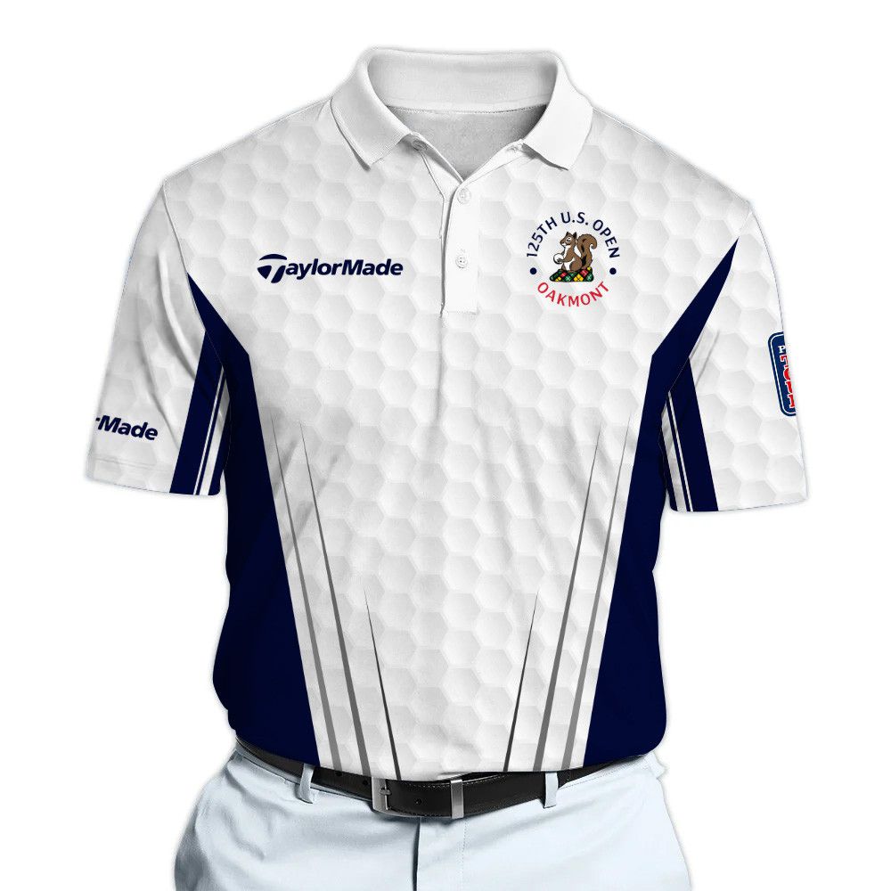 TaylorMade 125th U.S. Open White And Blue Golf Pattern Polo Shirt